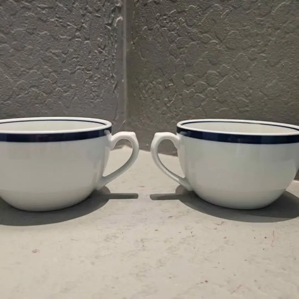 Williams Sonoma Brasserie Blue Banded Ceramic Coffee Cups - Set of 2